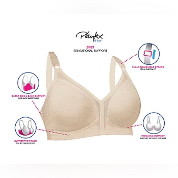 NEW WOMEN SIZE 44 DDD PLAYTEX 18
HOUR SENSATIONAL SUPPORT WHITE
WIREFREE BRA - Picture 3 of 9